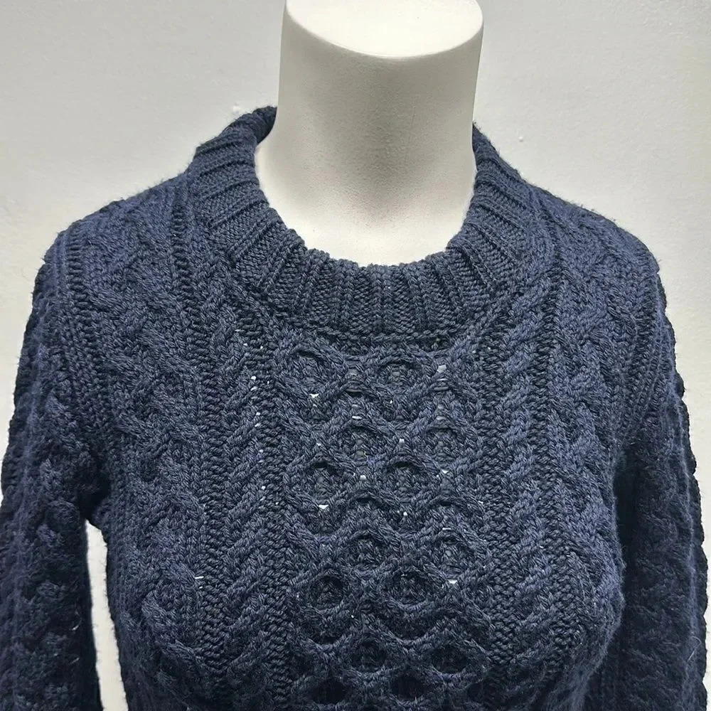 Thom Browne Cable Knit Crewneck Pullover Sweater Navy Blue Wool Size 40 / 1 New - Picture 2 of 13
